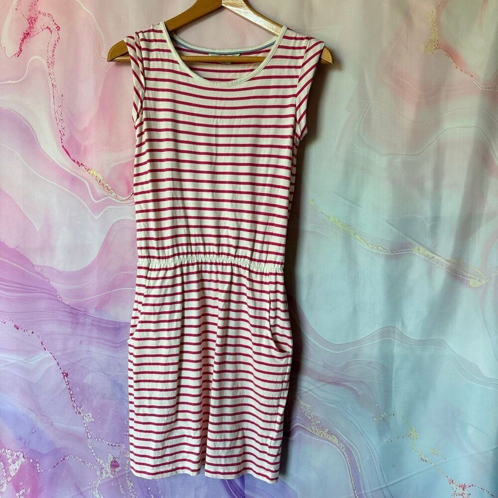 Boden 4P Pink White Striped Dress Preppy Boardwalk Girly Artsy Beach Resortwear